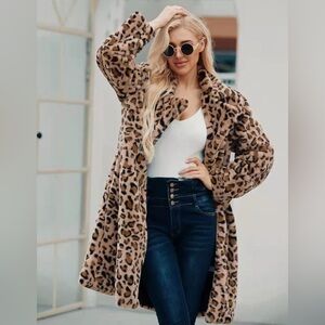 Leopard Print Faux Fur Coat